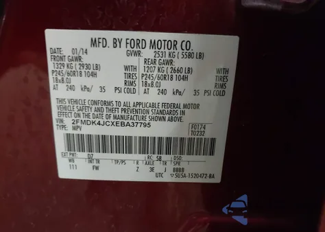 2014 Ford Edge Sel из США, поврежденный, VIN 2FMDK4JCXEBA37795